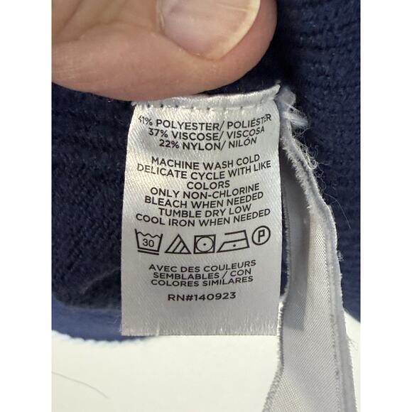 Ann Taylor Women's Sz XXL Sweater Tunic Navy Blue Boat Neckline White Trim - Picture 13 of 13